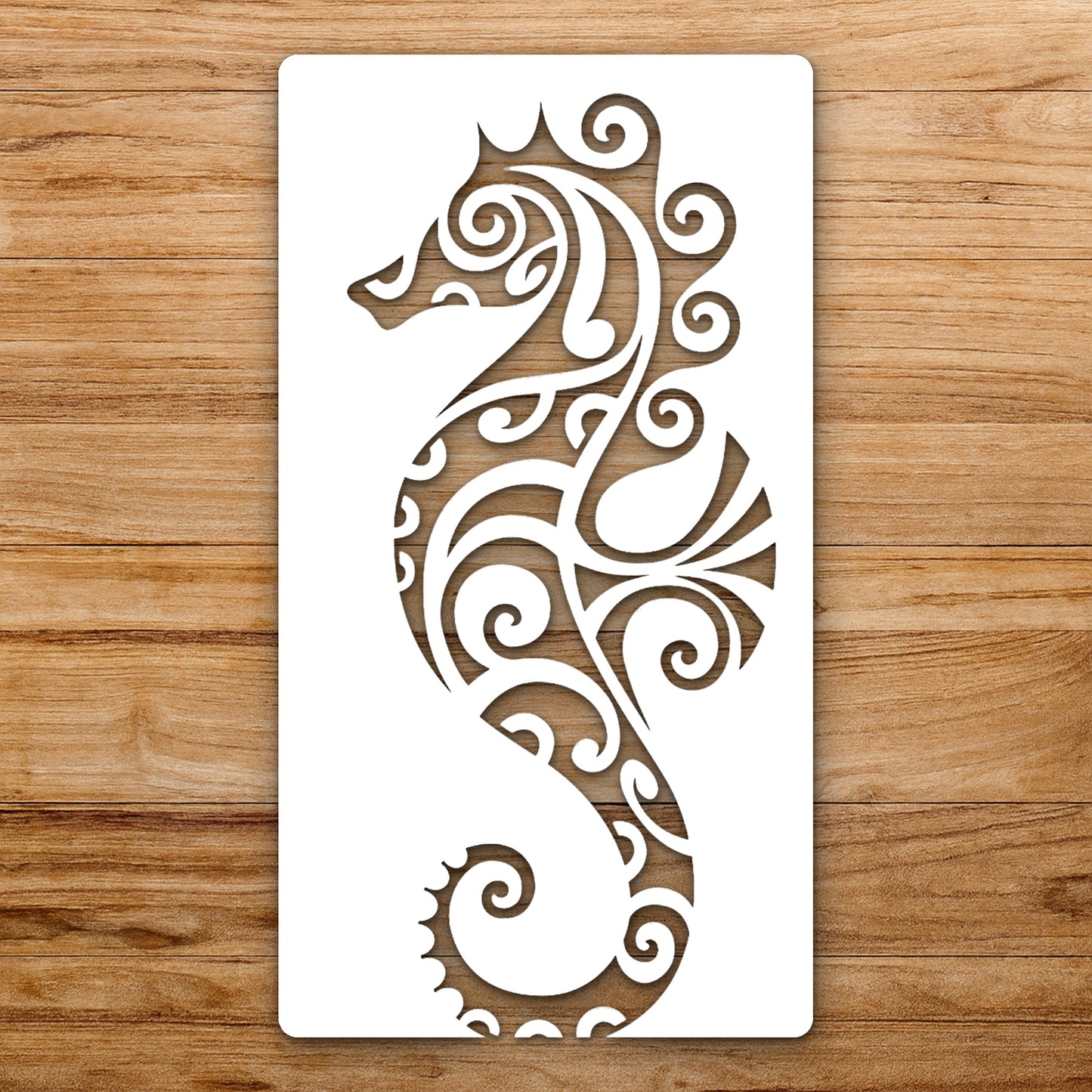 Seahorse With Swirls And Curves Forming reusable Mylar wall painting stencil