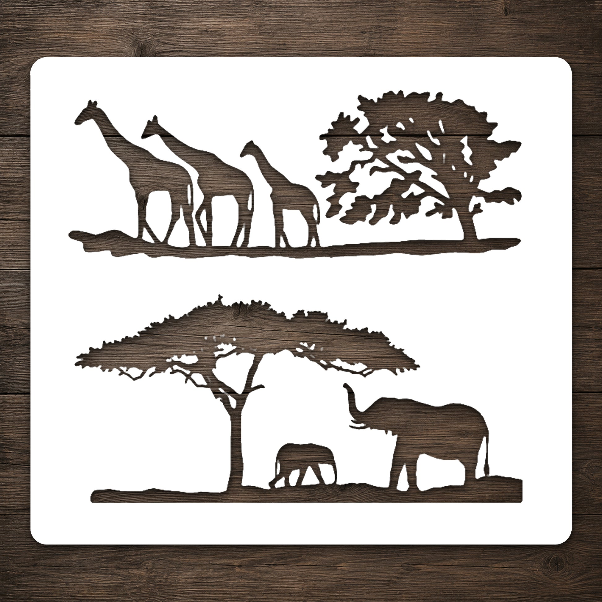 Three Walking Giraffes with Trees Reusable Mylar Stencil for Art and DIY Crafts Template