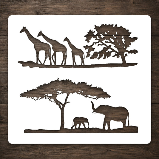 Three Walking Giraffes with Trees Reusable Mylar Stencil for Art and DIY Crafts Template