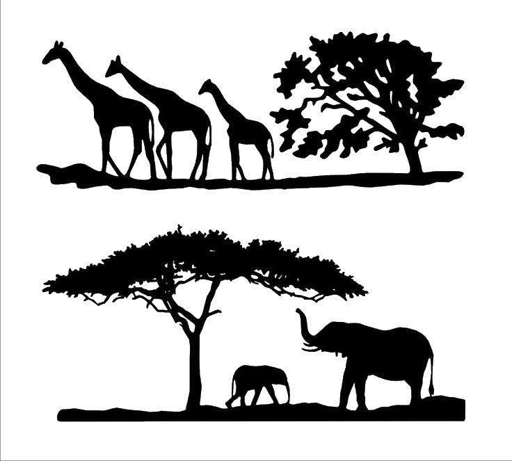 Three Walking Giraffes with Trees Reusable Mylar Stencil for Art and DIY Crafts Template