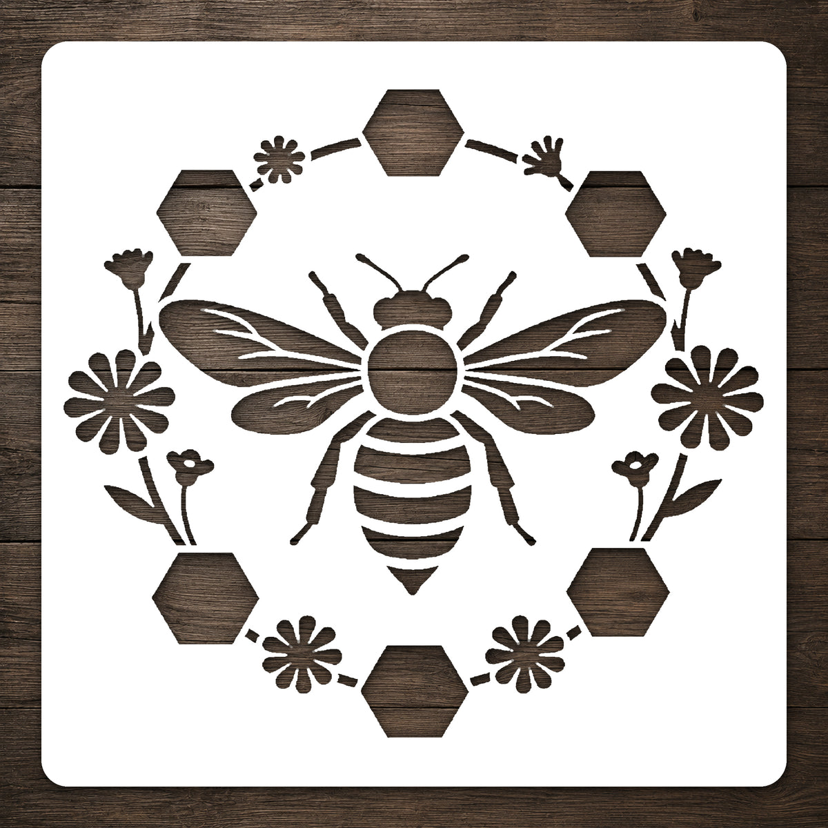 Honeybee and Honeycomb Minimal Iconic Reusable Stencil for Art and DIY Crafts Template