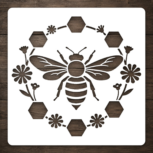 Honeybee and Honeycomb Minimal Iconic Reusable Stencil for Art and DIY Crafts Template