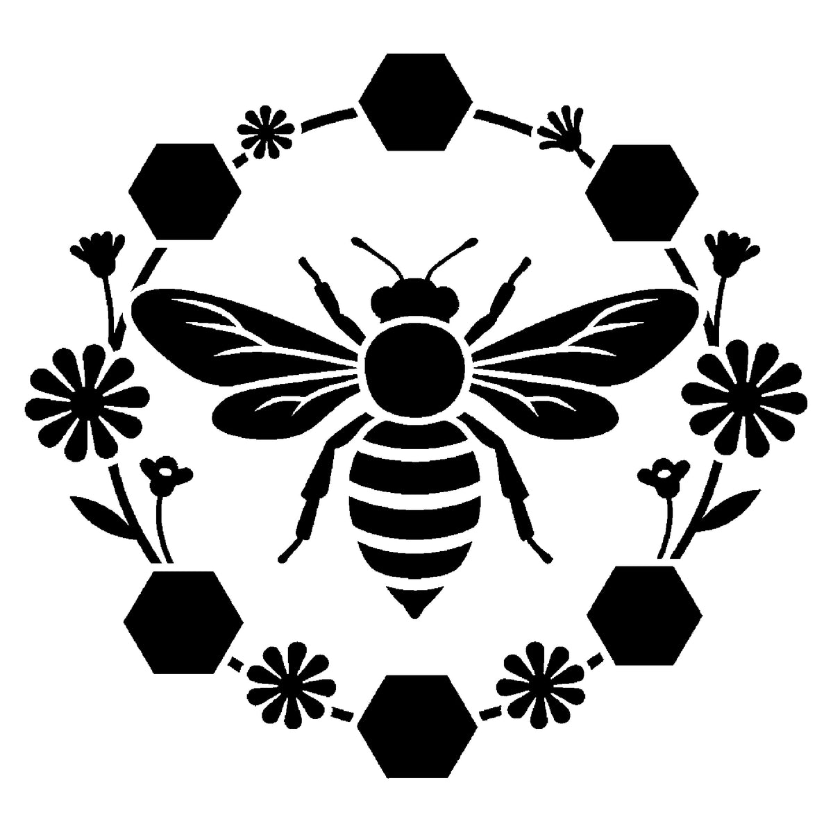 Honeybee and Honeycomb Minimal Iconic Reusable Stencil for Art and DIY Crafts Template