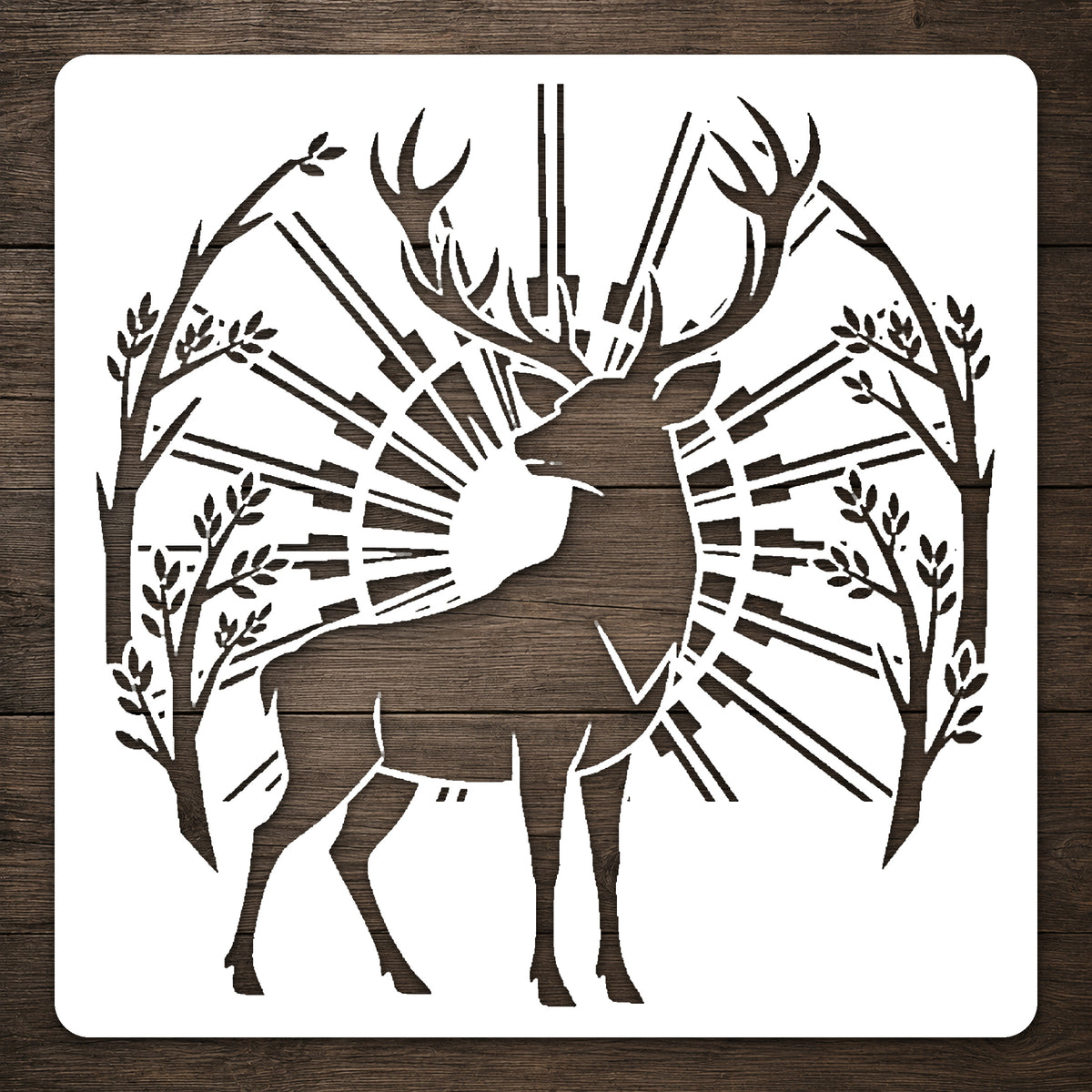Stag with Wide Antlers Forest Branches Reusable Mylar Stencil for Art and Crafts Template