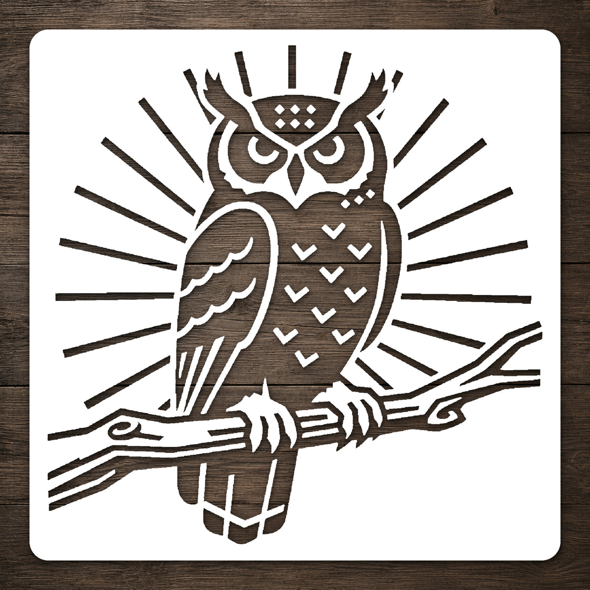 Great Horned Owl Perched on Branch Stencil for Art, Home Decor, DIY Crafts, Unique Gifts Template