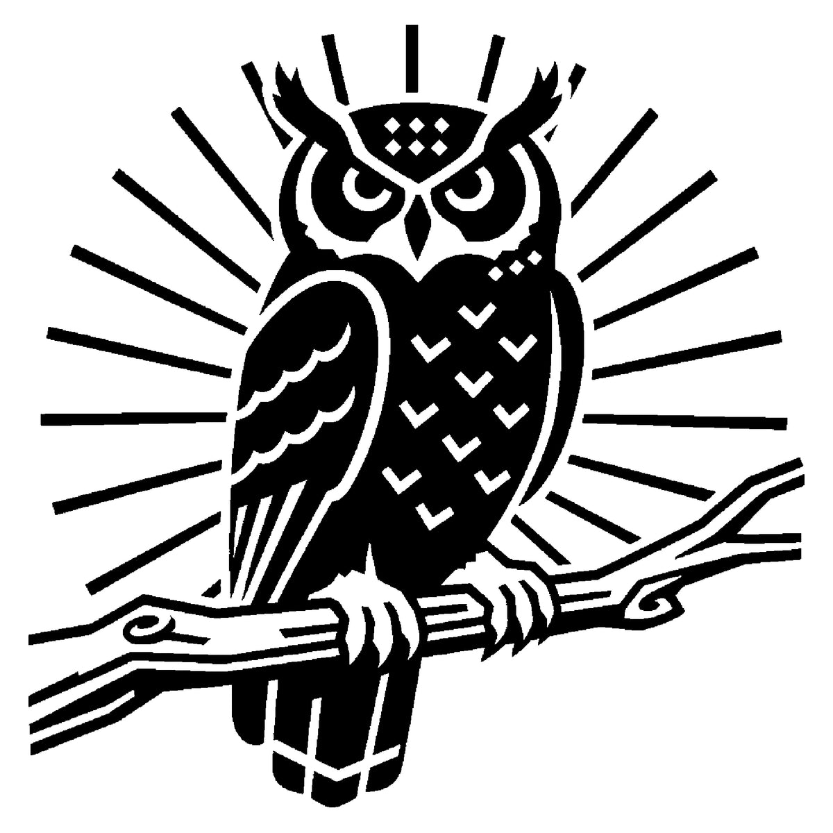 Great Horned Owl Perched on Branch Stencil for Art, Home Decor, DIY Crafts, Unique Gifts Template