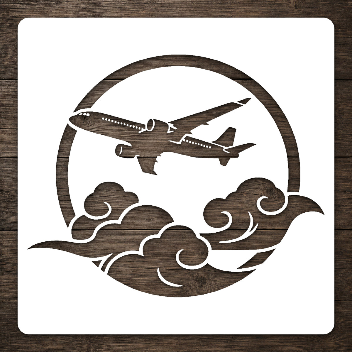 Passenger Airplane Flying Above Clouds Reusable Stencil for Art and Home Decor Template