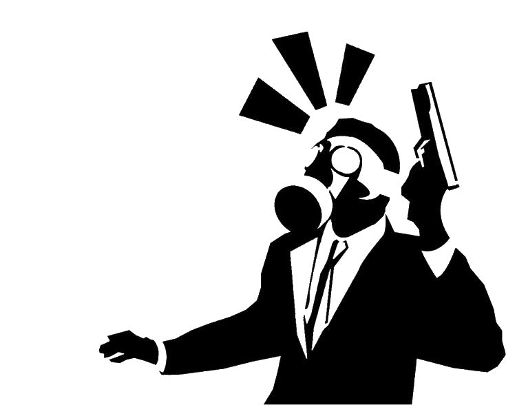 Man in Suit Holding Gun with Gas Mask Reusable Mylar Stencil for DIY Art and Home Decor Template