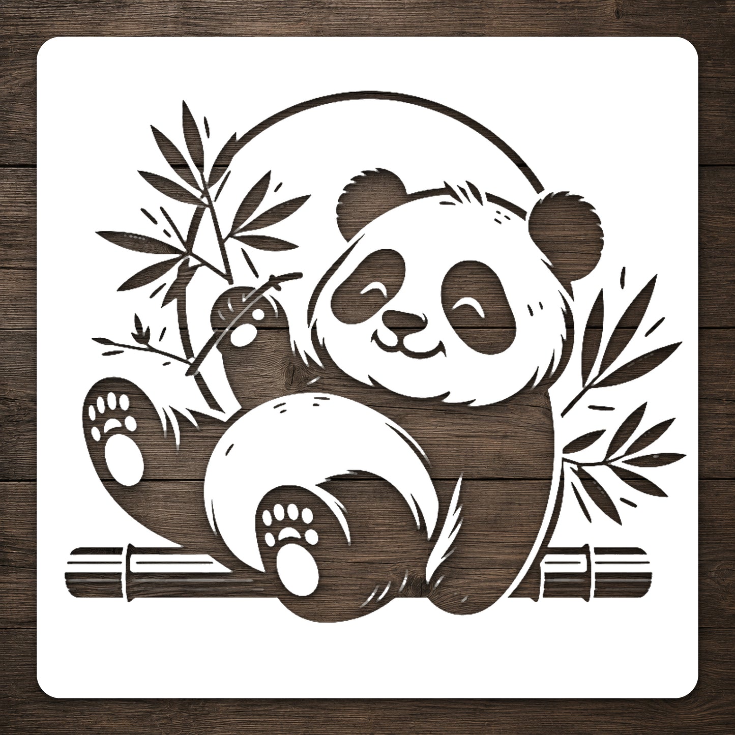 Happy Panda Sitting with Bamboo Reusable Mylar Stencil for Art and DIY Crafts Template