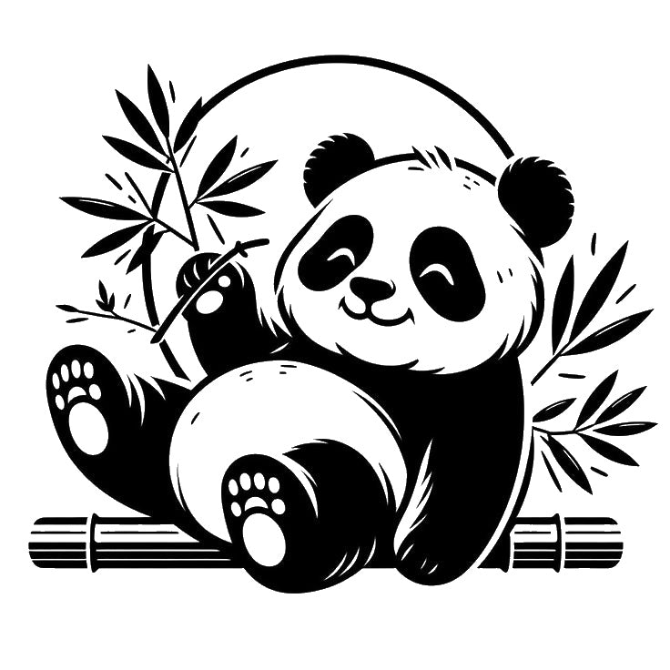 Happy Panda Sitting with Bamboo Reusable Mylar Stencil for Art and DIY Crafts Template