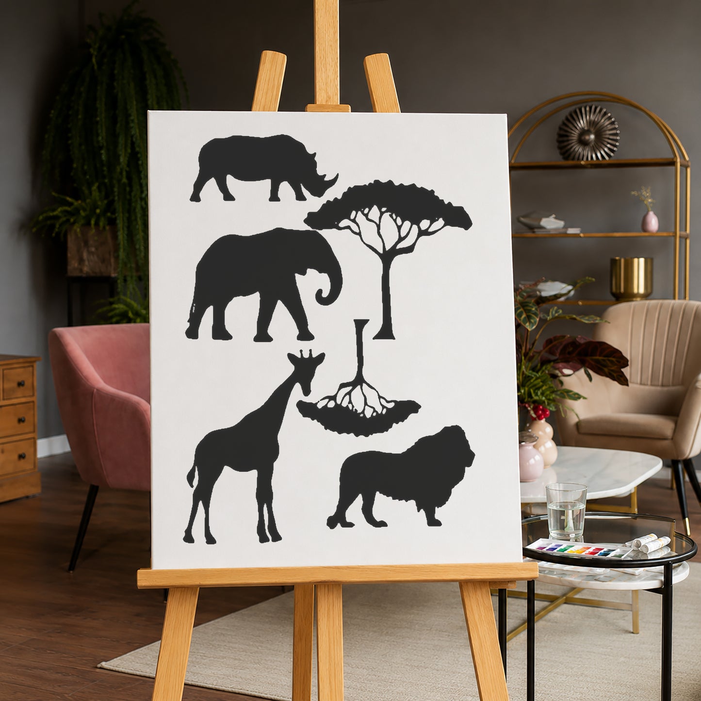 African Jungle Silhouette Reusable Stencil for DIY Crafts and Home Decor Template