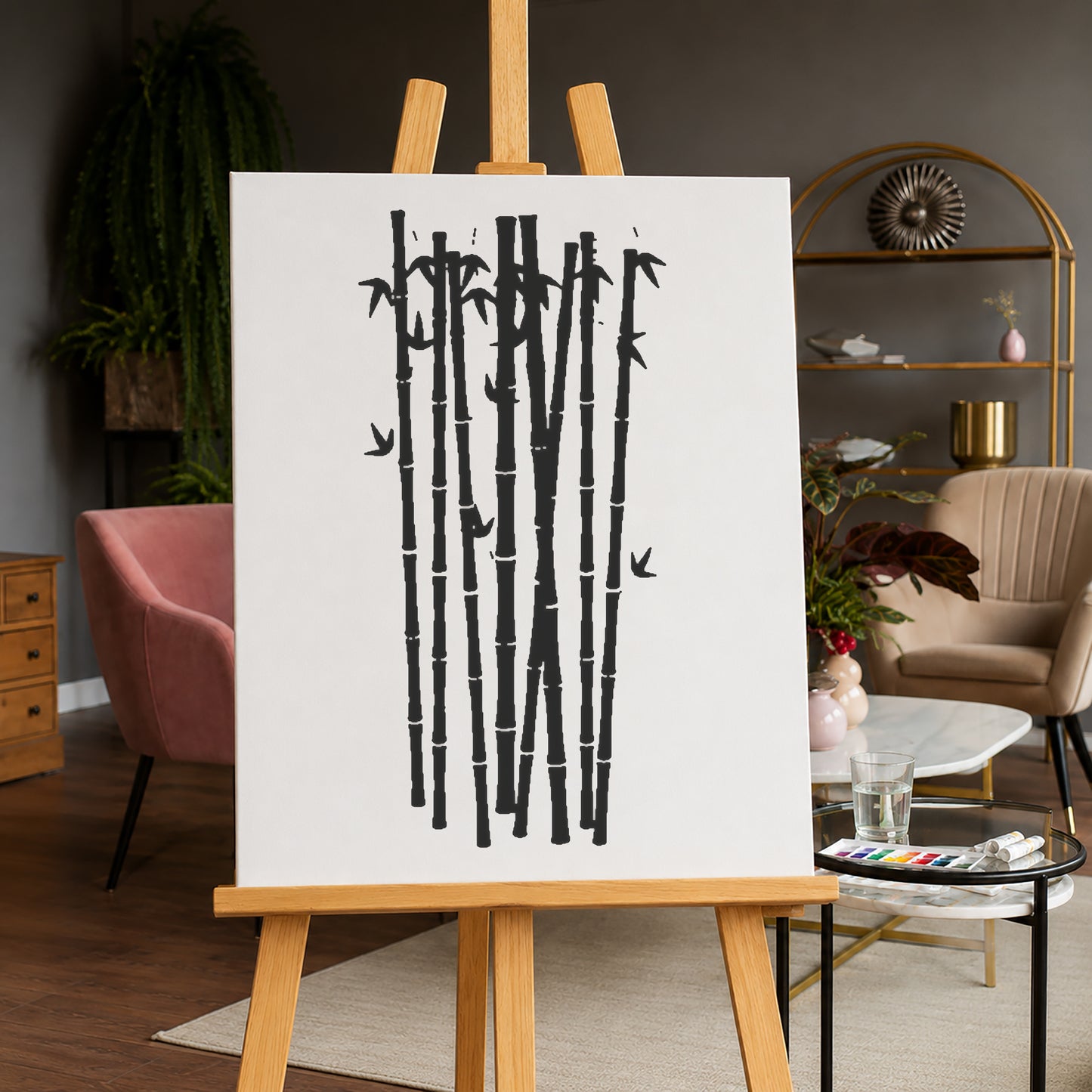 Bamboo Stalks with Leaves Reusable Mylar Stencil for Art & DIY Home Decor Template