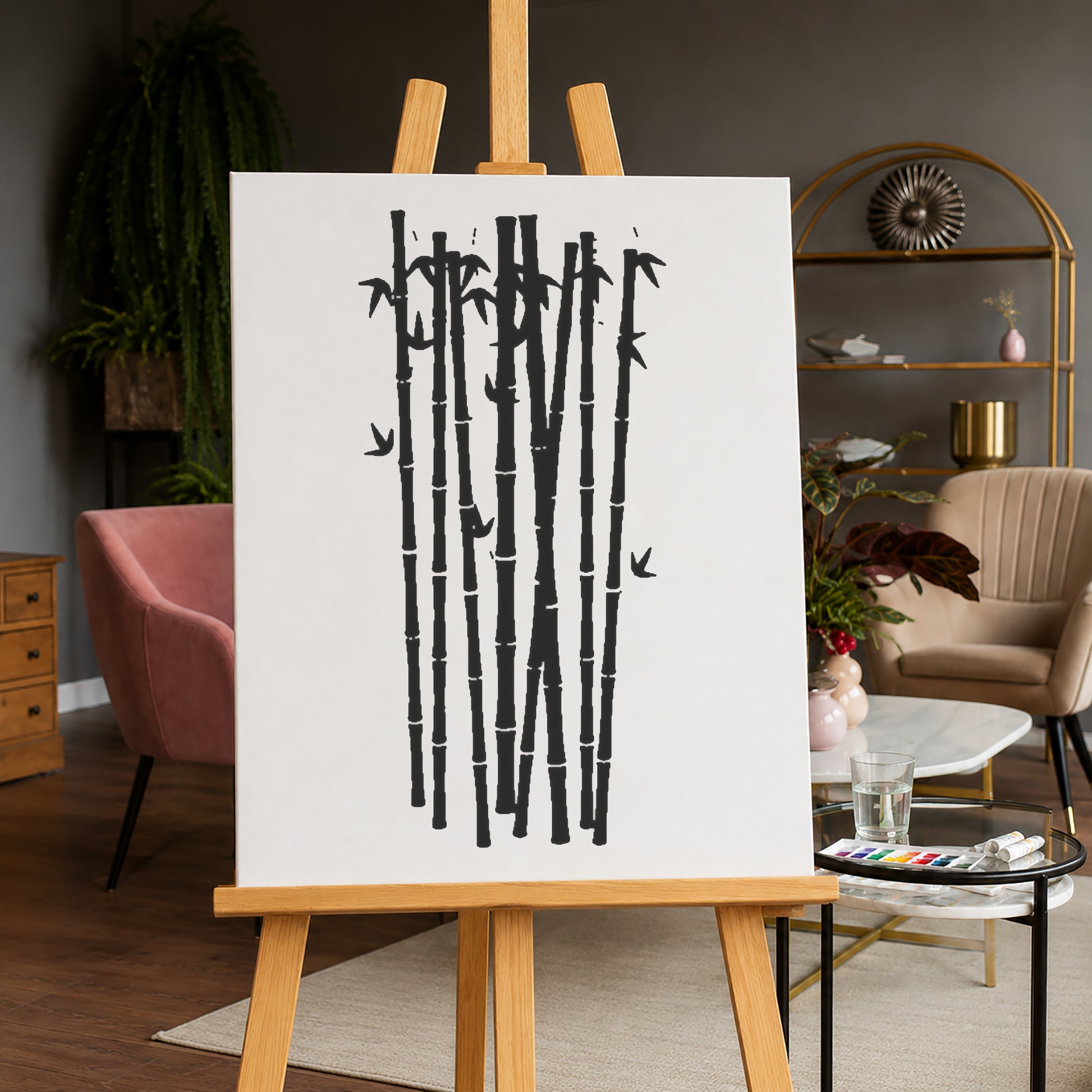 Bamboo Stalks with Leaves Reusable Mylar Stencil for Art & DIY Home Decor Template