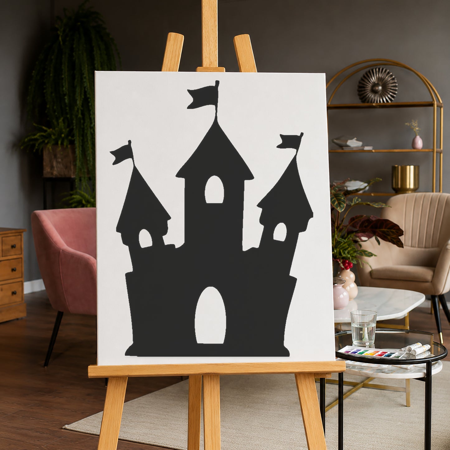 Castle Stencil with Flags and Towers for DIY Crafts and Home Decor Template