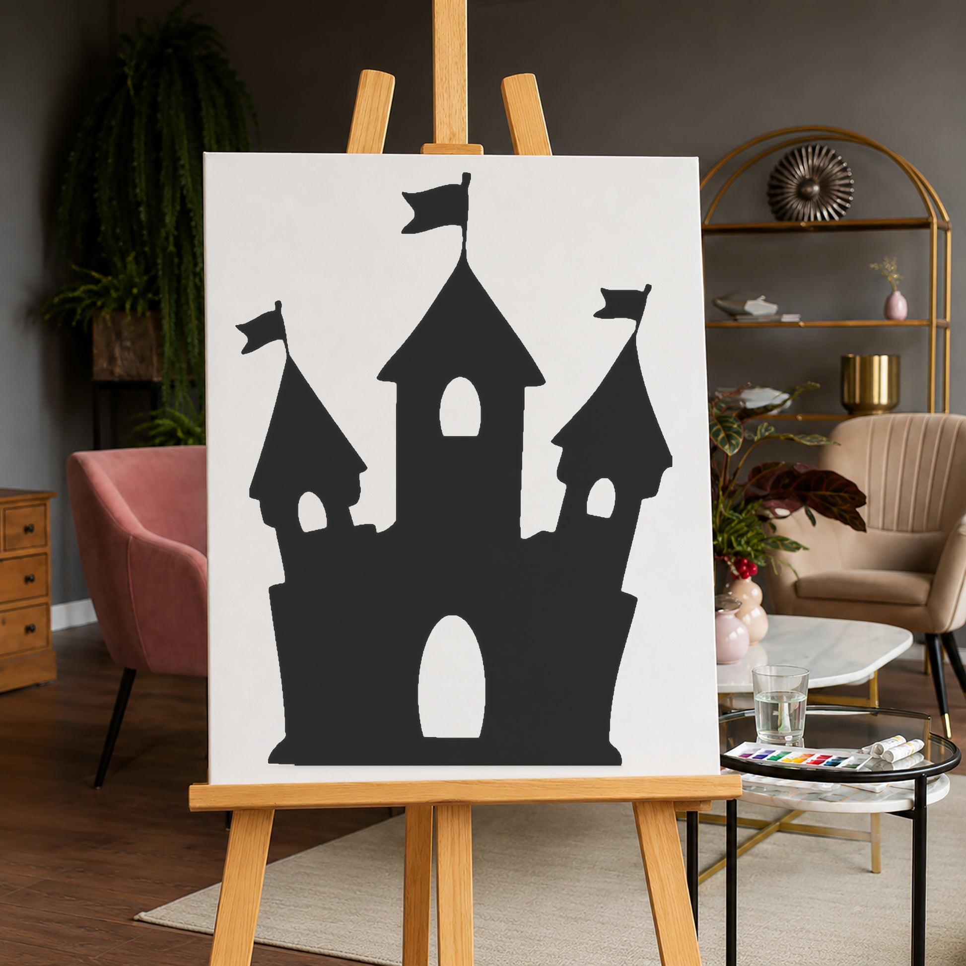 Castle Stencil with Flags and Towers for DIY Crafts and Home Decor Template
