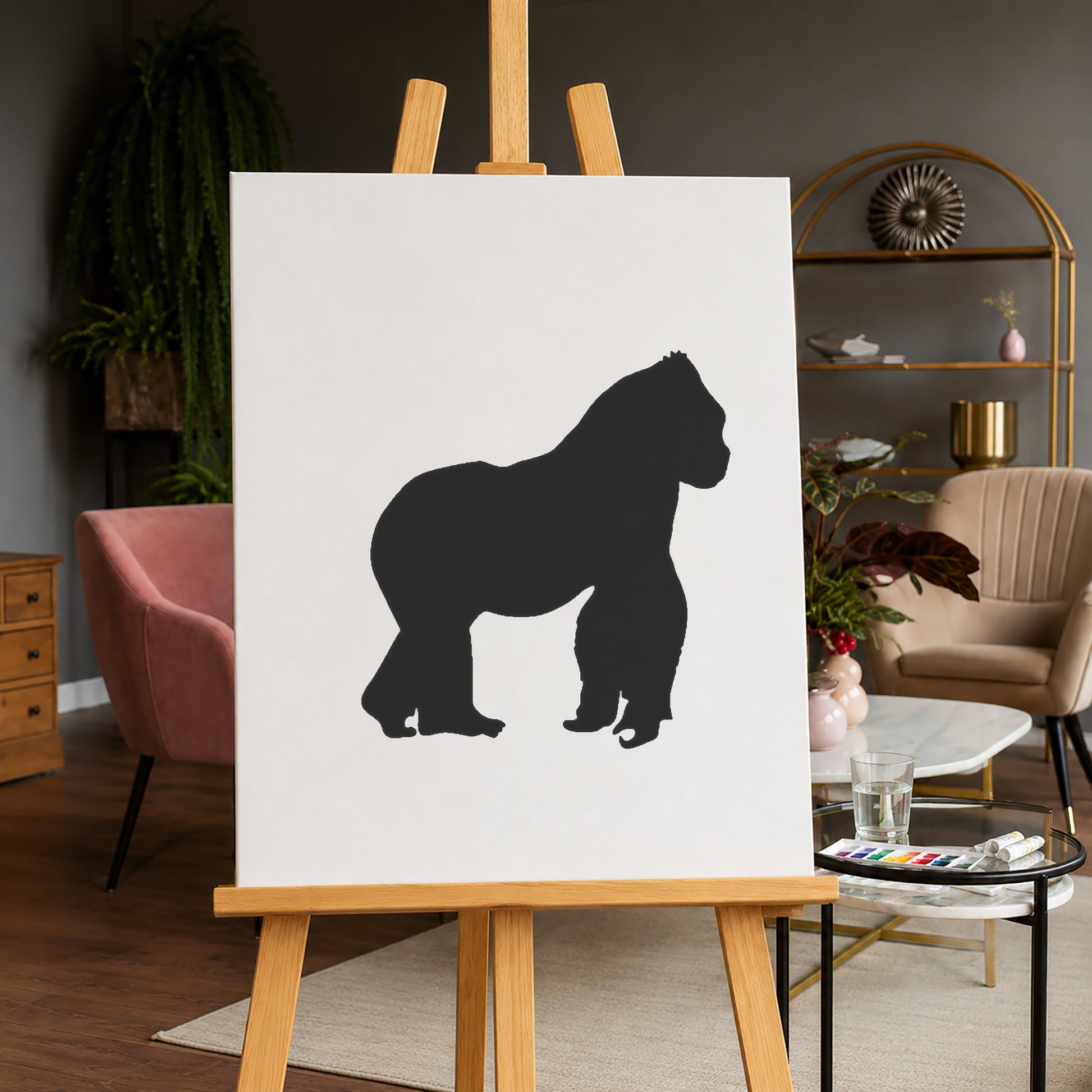 Cheerful Gorilla Standing Pose Reusable Mylar Stencil for Art and DIY Crafts Template