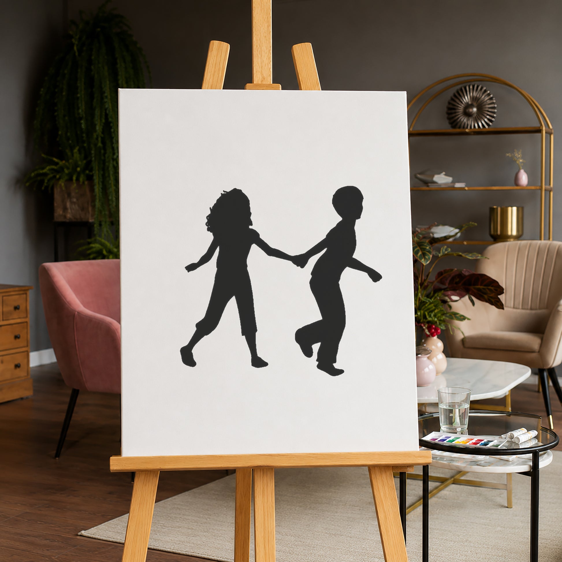 Children Holding Hands Running Reusable Mylar Stencil for Art & DIY Crafts Template