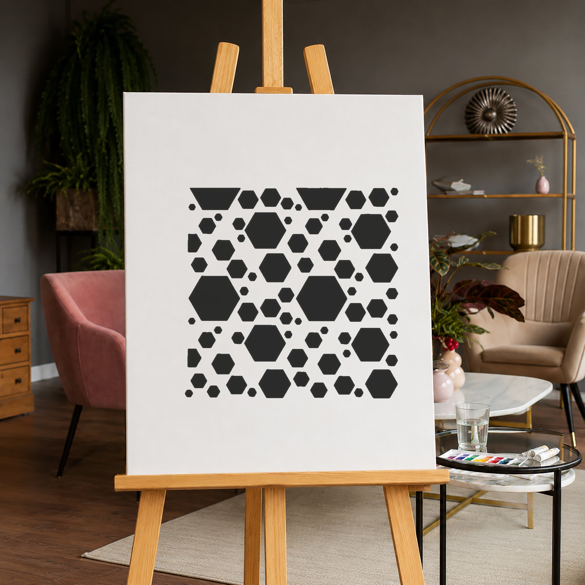 Repeating Hexagon Shapes Reusable Mylar Stencil for Art & DIY Crafts Template