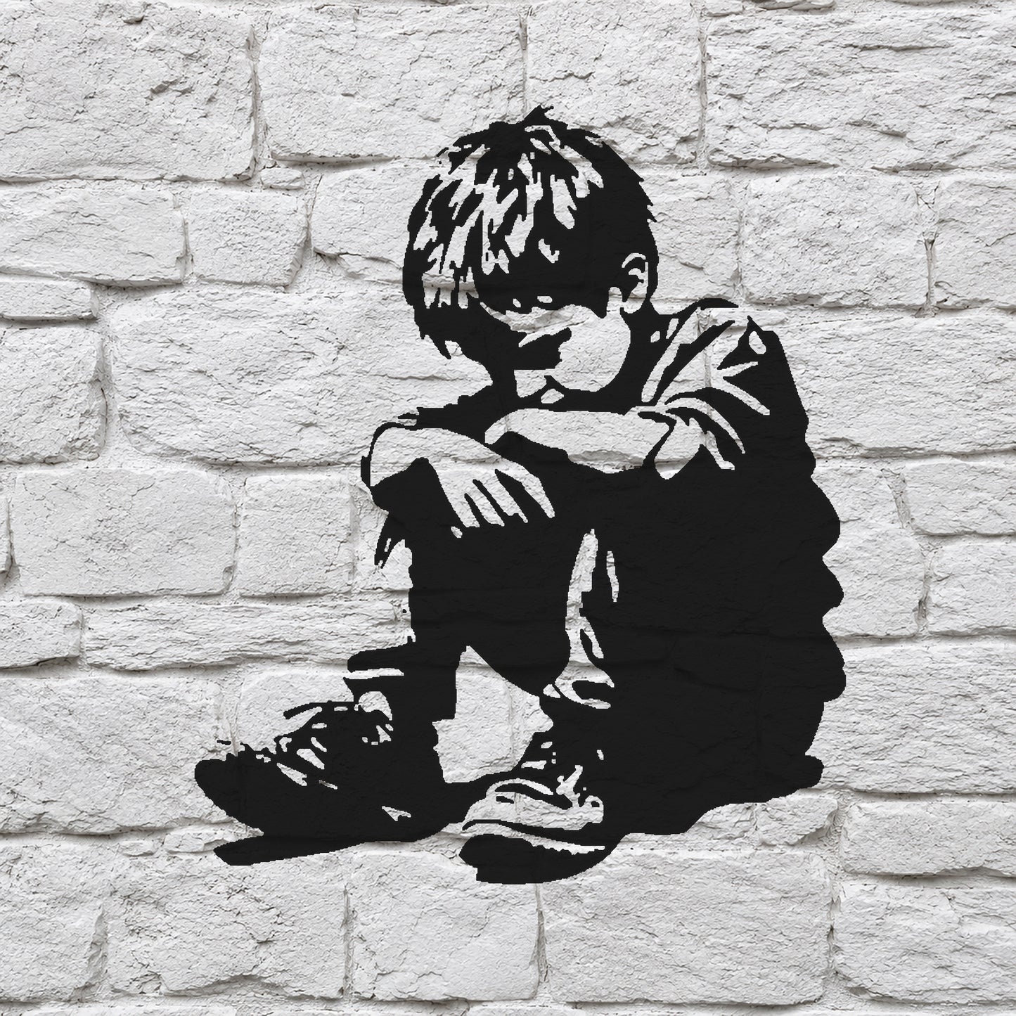 Sad Boy Sitting with Head Down Reusable Mylar Stencil for Art and DIY Crafts Template