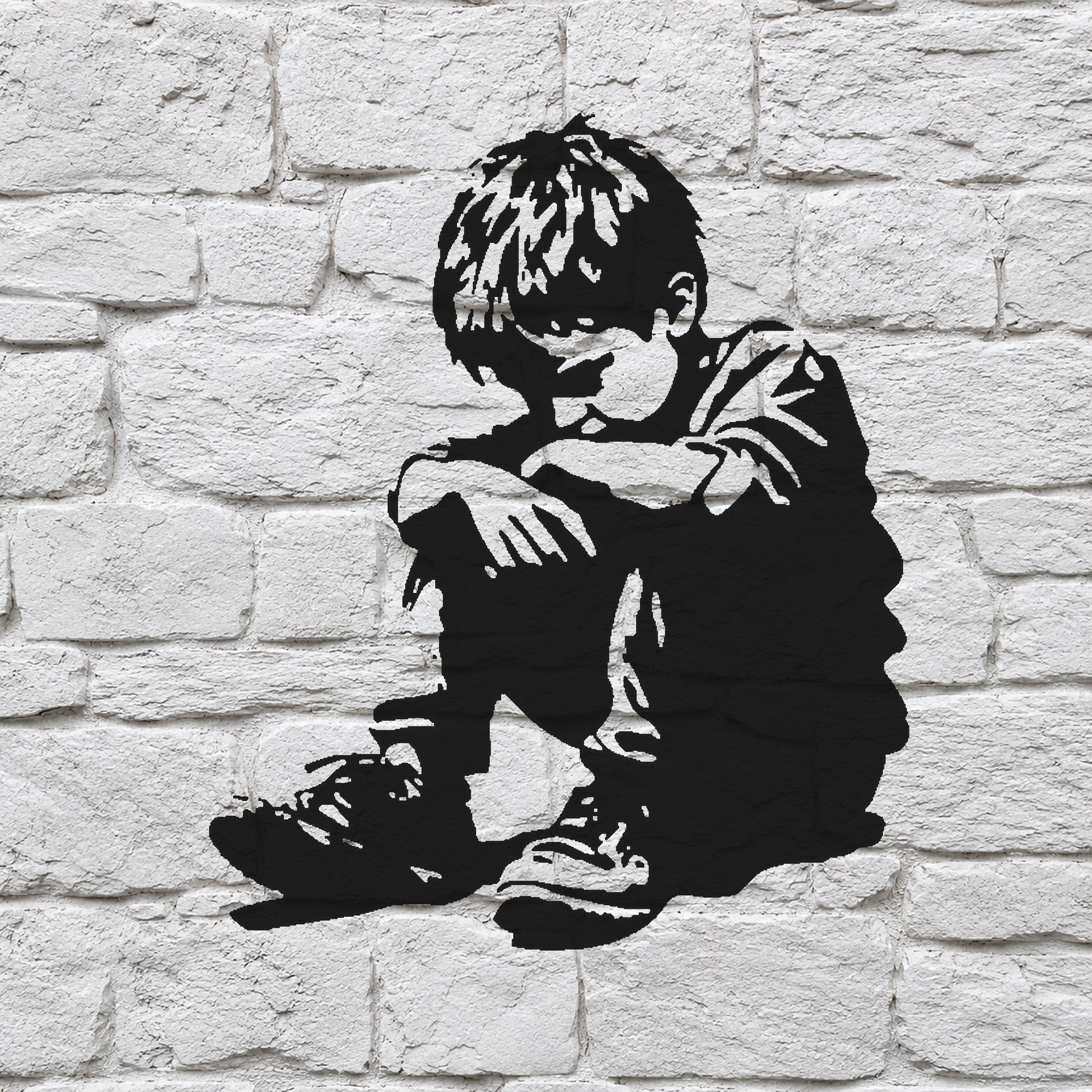 Sad Boy Sitting with Head Down Reusable Mylar Stencil for Art and DIY Crafts Template