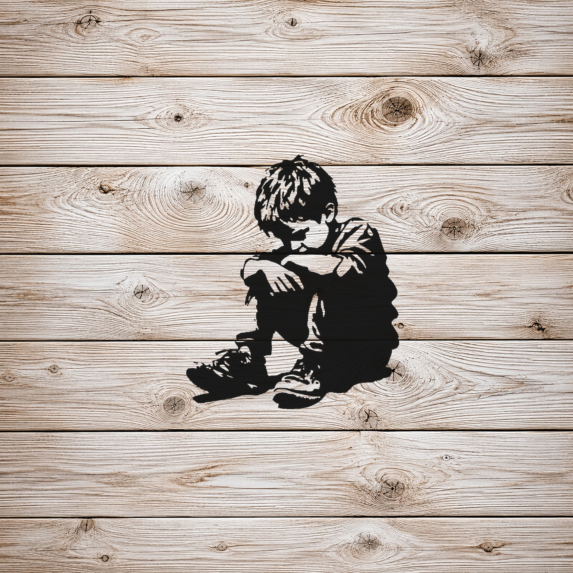 Sad Boy Sitting with Head Down Reusable Mylar Stencil for Art and DIY Crafts Template