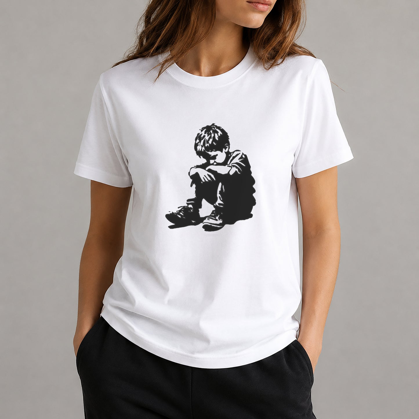 Sad Boy Sitting with Head Down Reusable Mylar Stencil for Art and DIY Crafts Template
