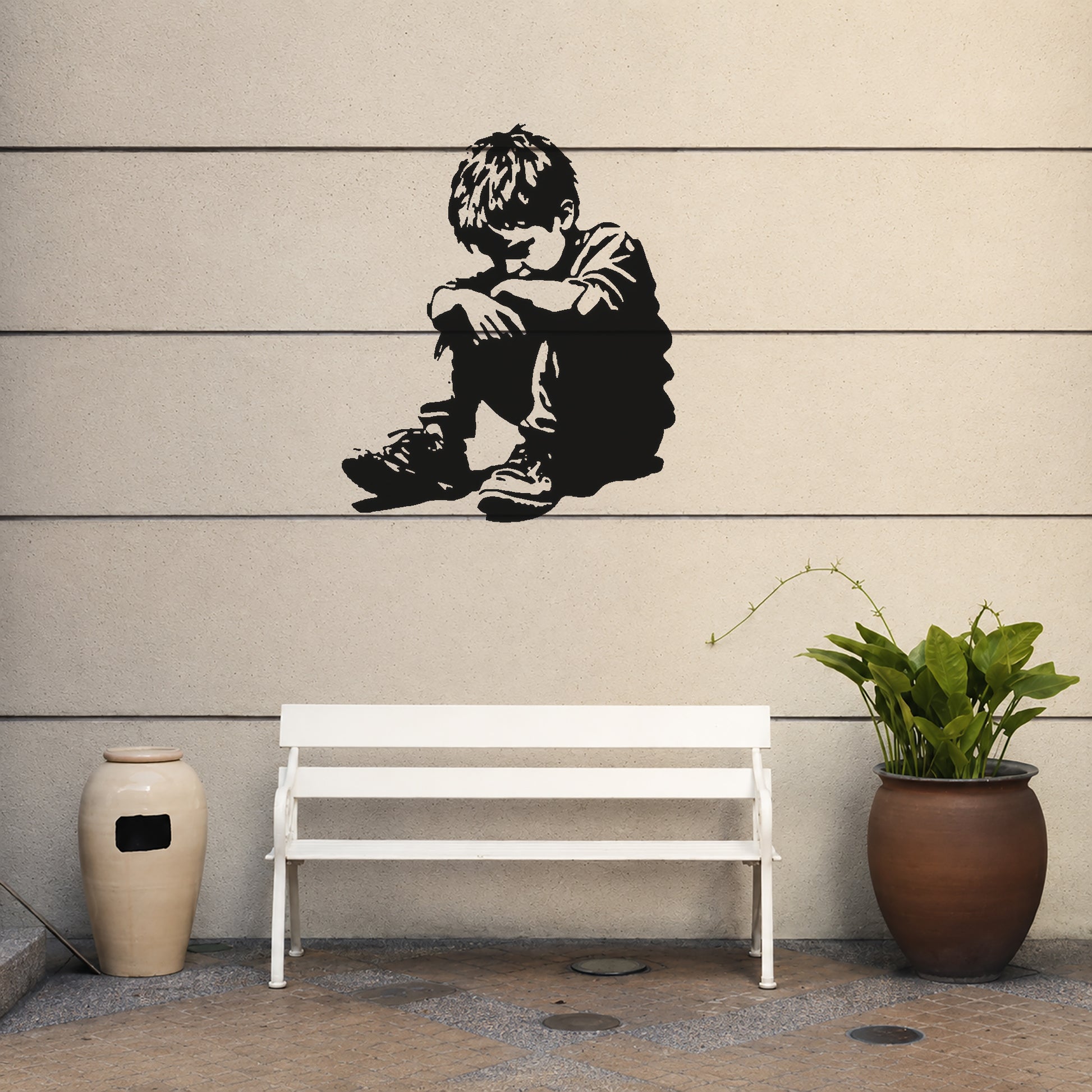 Sad Boy Sitting with Head Down Reusable Mylar Stencil for Art and DIY Crafts Template