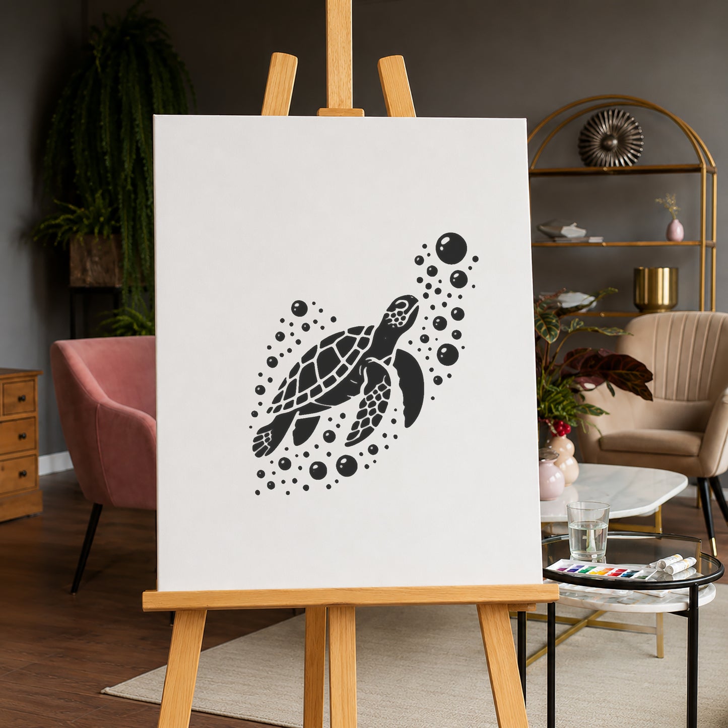 Swimming Sea Turtle with Bubbles Reusable Mylar Stencil for Art and DIY Crafts Template