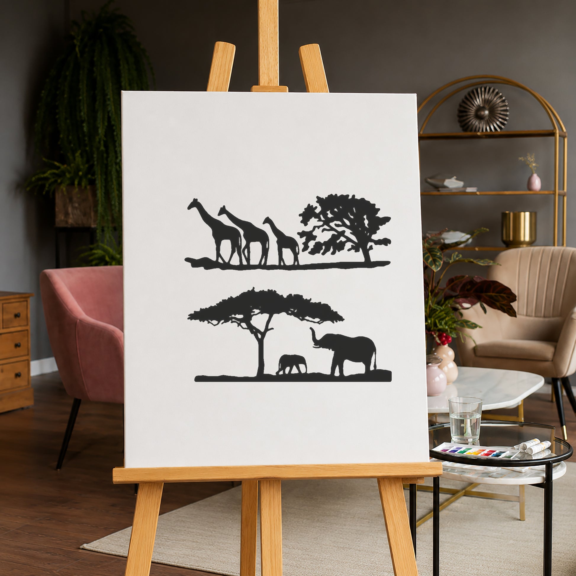 Three Walking Giraffes with Trees Reusable Mylar Stencil for Art and DIY Crafts Template