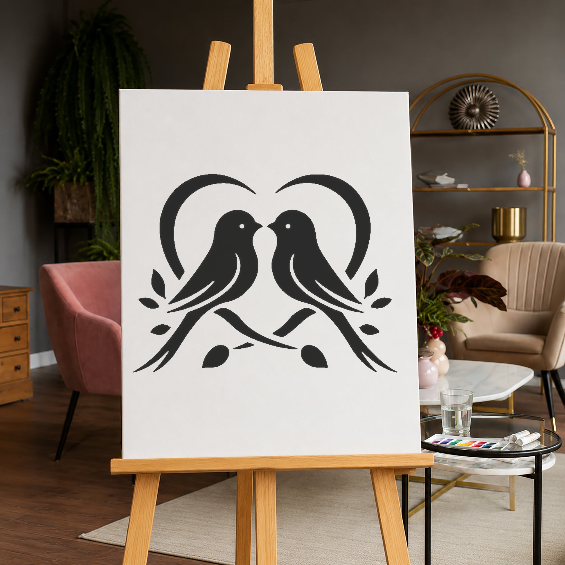 Two Birds Facing Each Other Reusable Mylar Stencil for Art and DIY Crafts Template