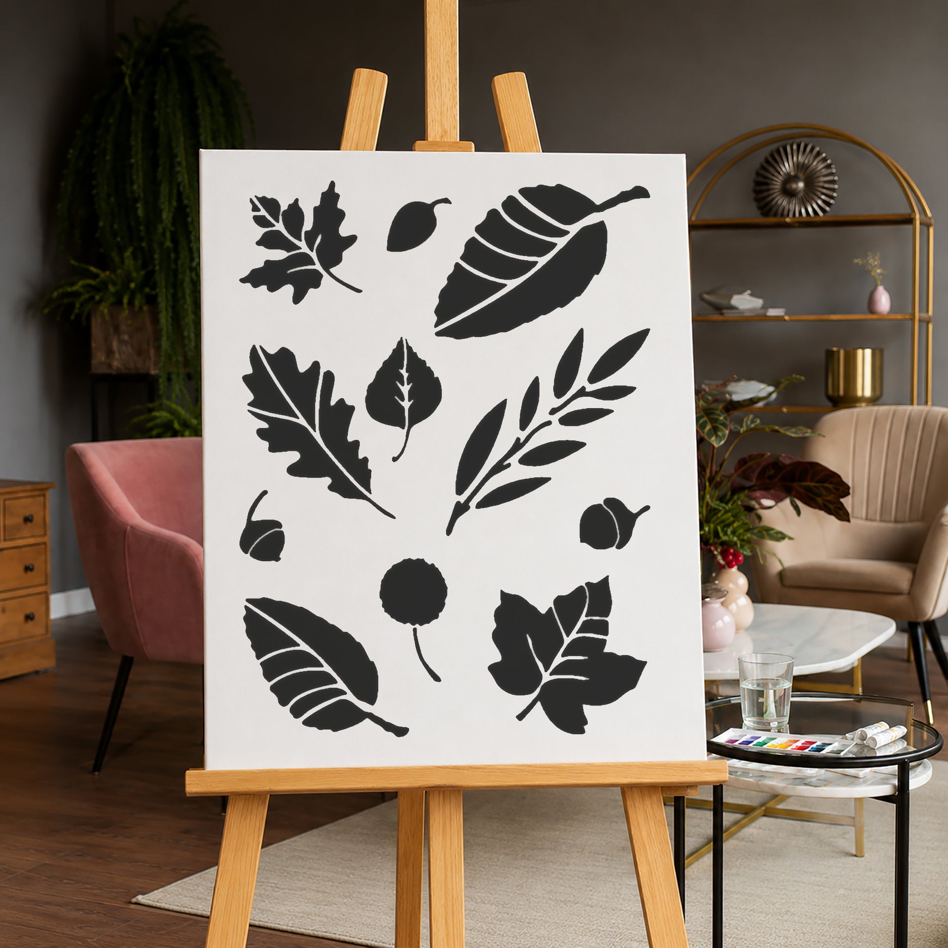 Various Leaf Shapes and Acorns Reusable Mylar Stencil for Art and DIY Crafts Template