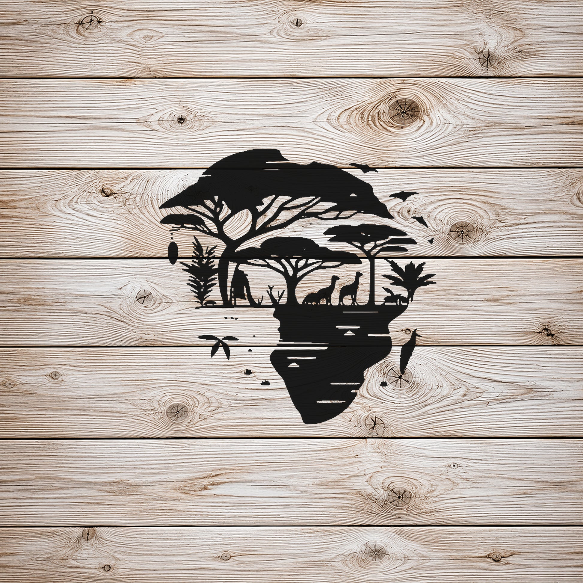Africa Shaped Landscape with Animals Reusable Mylar Stencil for Art and DIY Crafts Template