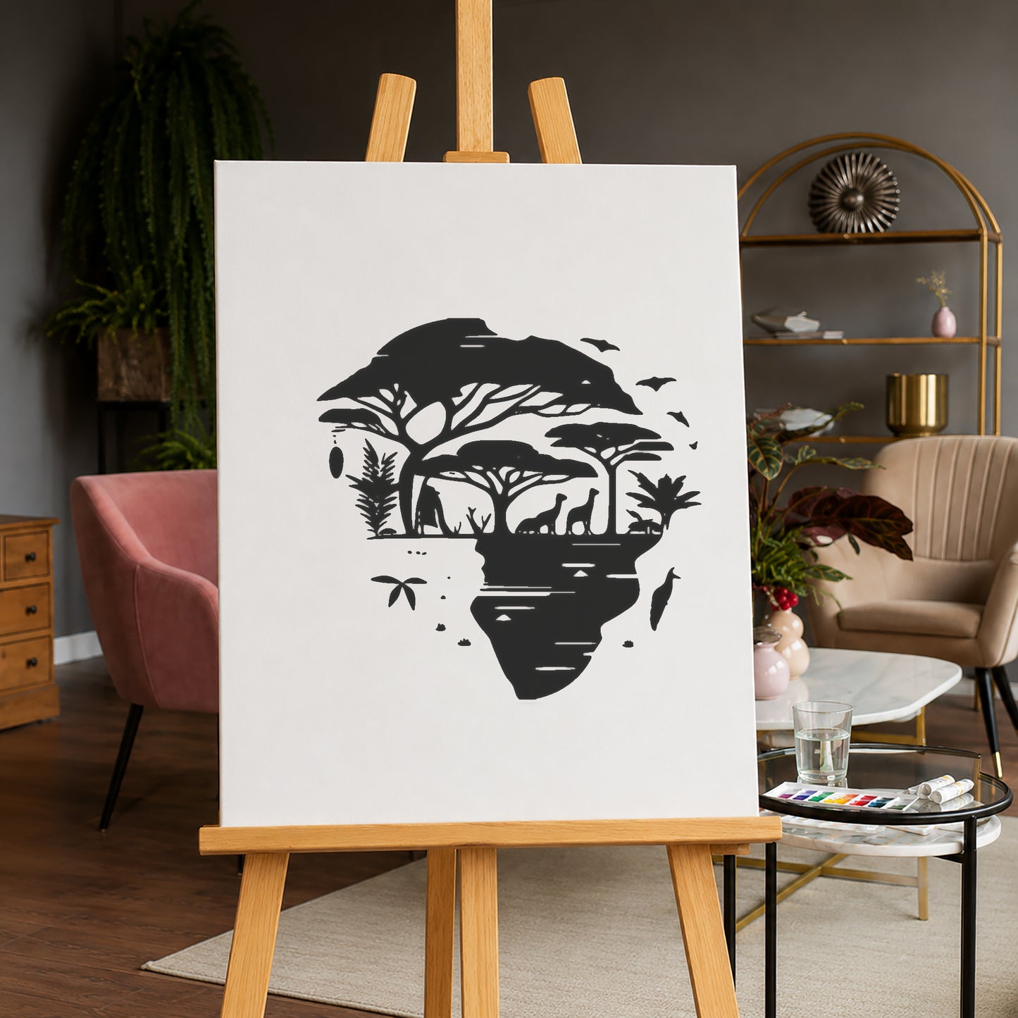 Africa Shaped Landscape with Animals Reusable Mylar Stencil for Art and DIY Crafts Template