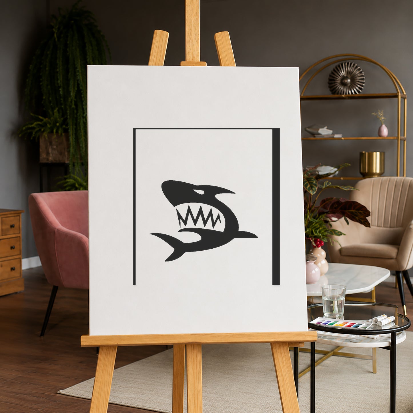 Angry Shark Head with Teeth Reusable Mylar Stencil for Art and DIY Crafts Template