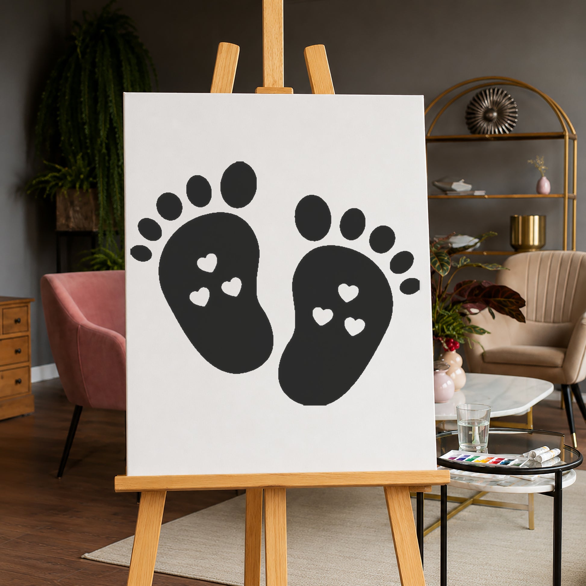 Baby Footprints with Heart Cutouts Reusable Mylar Stencil for Art and DIY Crafts Template