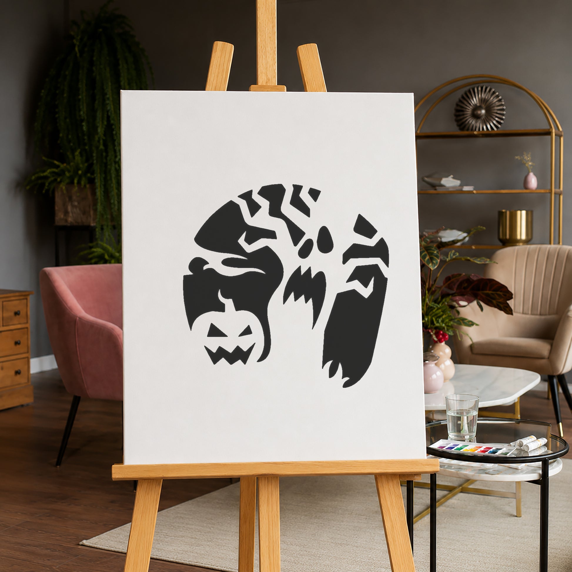 Creepy Pumpkin with Ghost Face Reusable Mylar Stencil for DIY Crafts and Home Decor Template