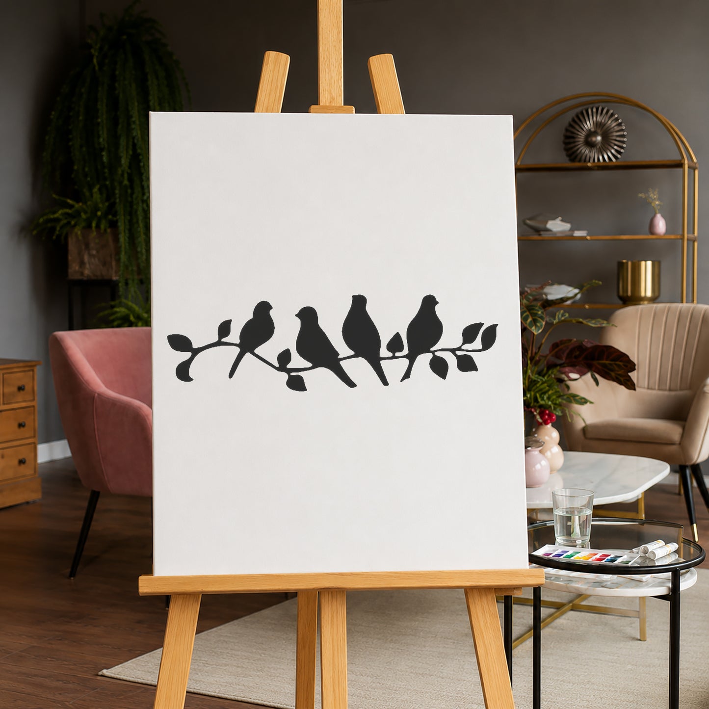 Five Birds Perched on a Branch Reusable Mylar Stencil for Art and DIY Crafts Template