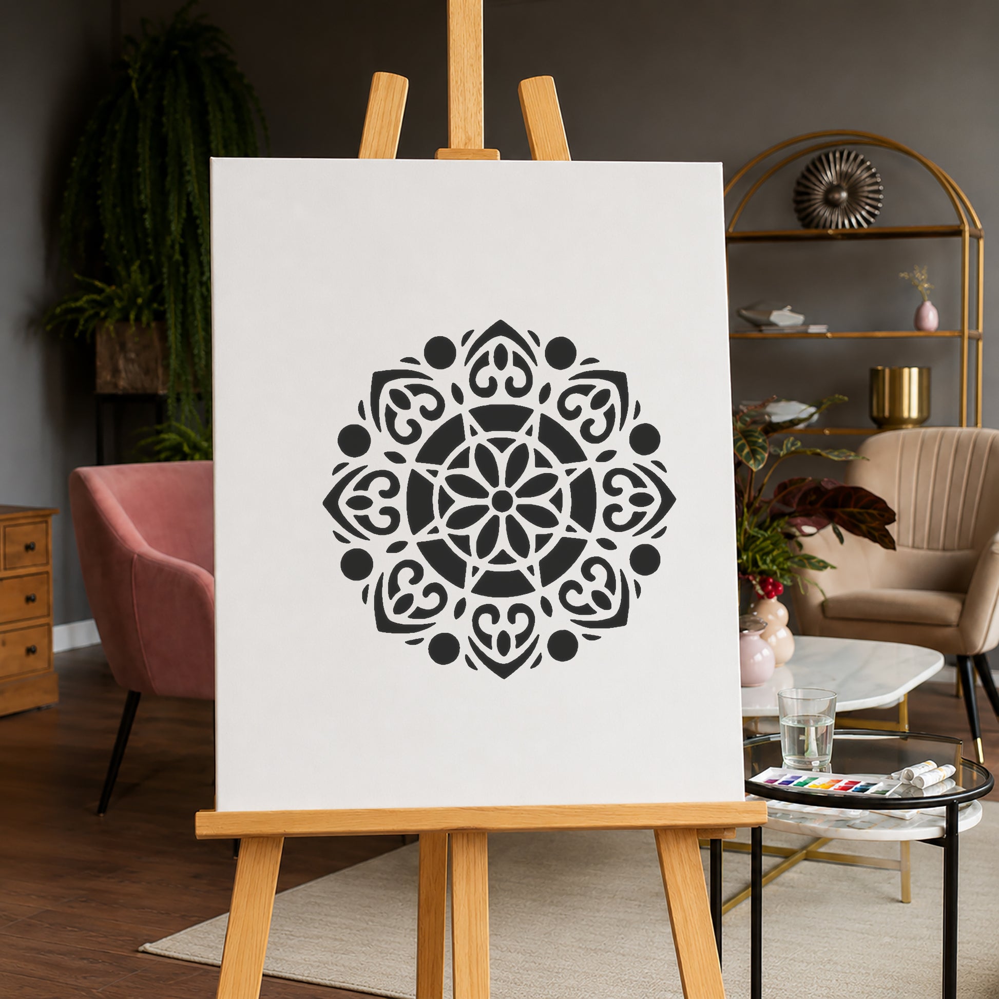 Floral Mandala with Hearts Reusable Mylar Stencil for Art and DIY Crafts Template