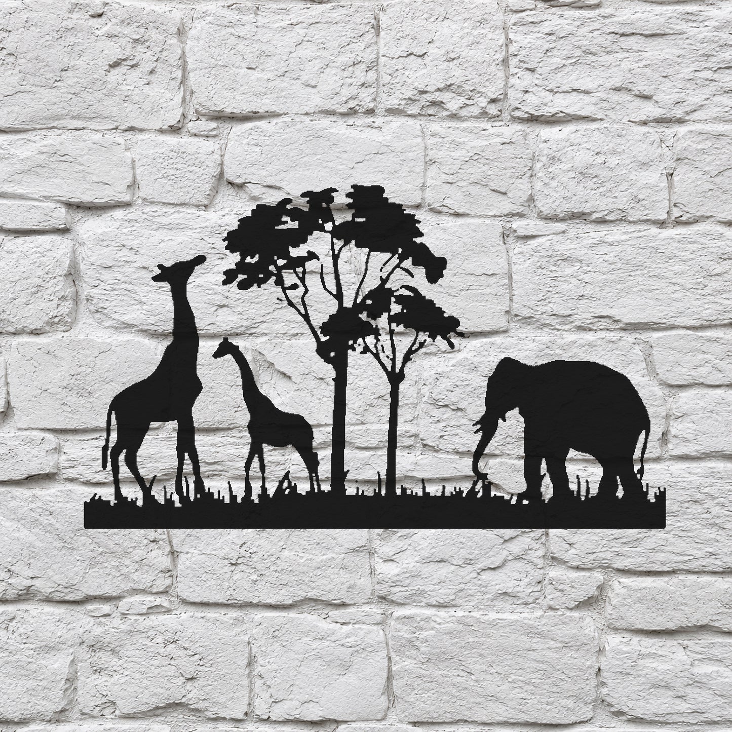 Giraffes and Elephant Near Trees Reusable Mylar Stencil for Art and DIY Crafts Template