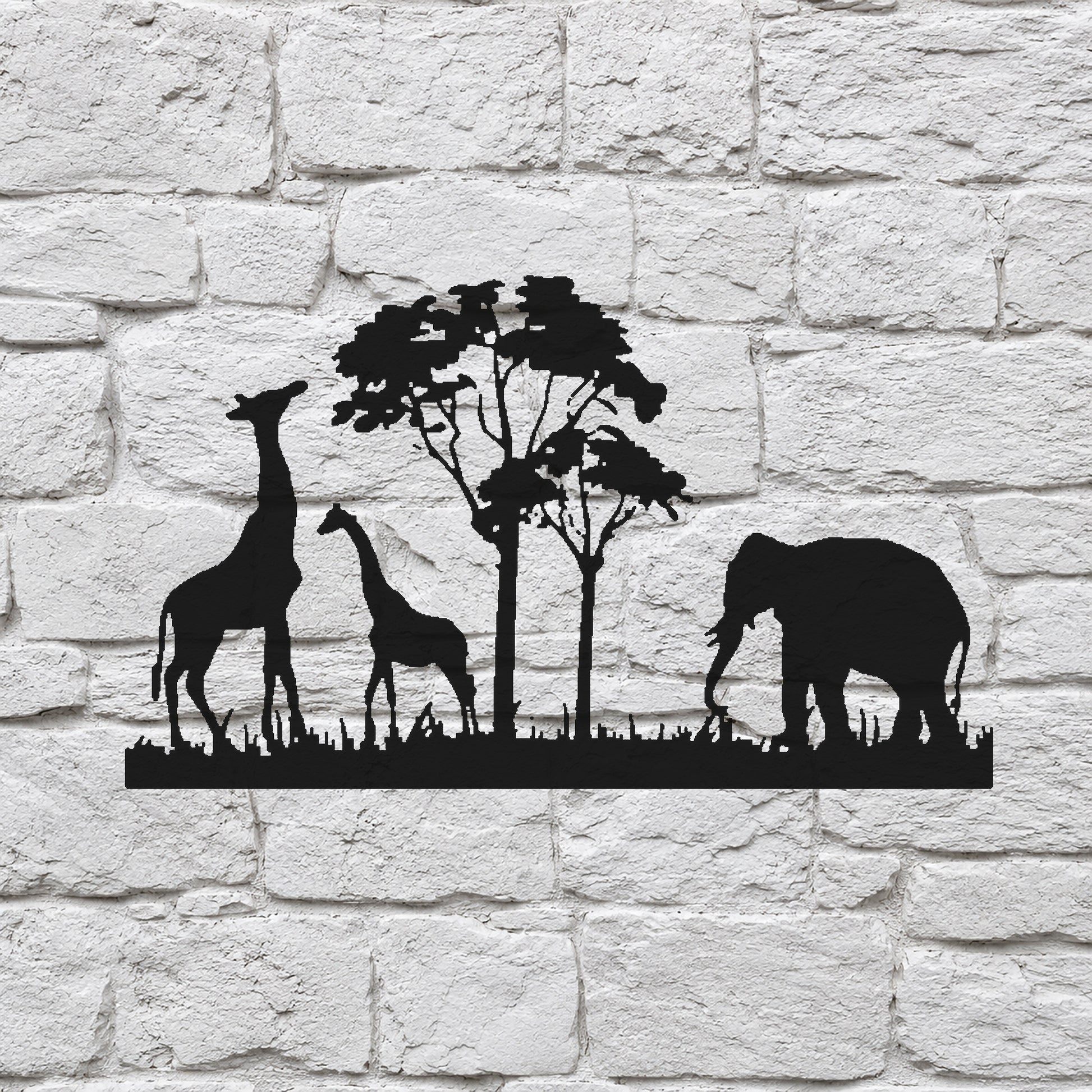 Giraffes and Elephant Near Trees Reusable Mylar Stencil for Art and DIY Crafts Template