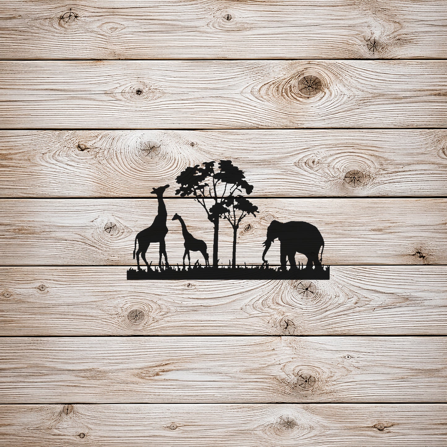 Giraffes and Elephant Near Trees Reusable Mylar Stencil for Art and DIY Crafts Template