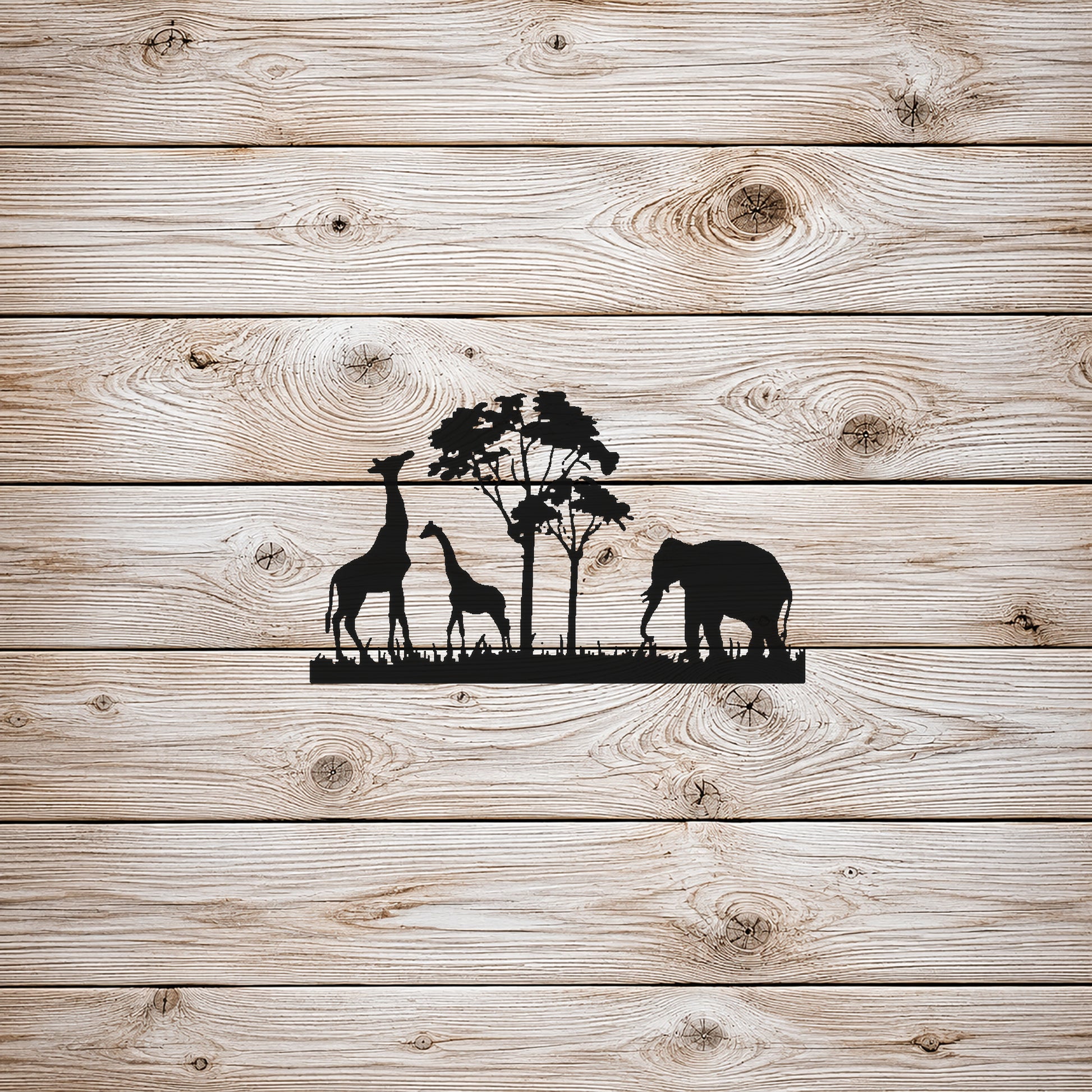 Giraffes and Elephant Near Trees Reusable Mylar Stencil for Art and DIY Crafts Template