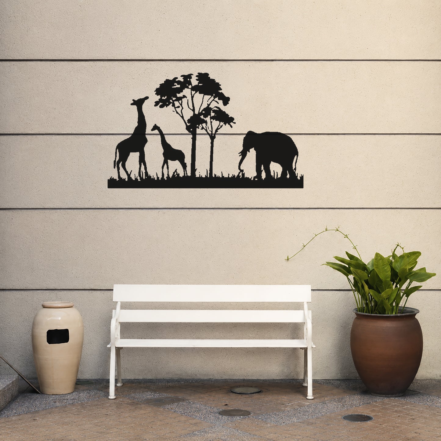 Giraffes and Elephant Near Trees Reusable Mylar Stencil for Art and DIY Crafts Template