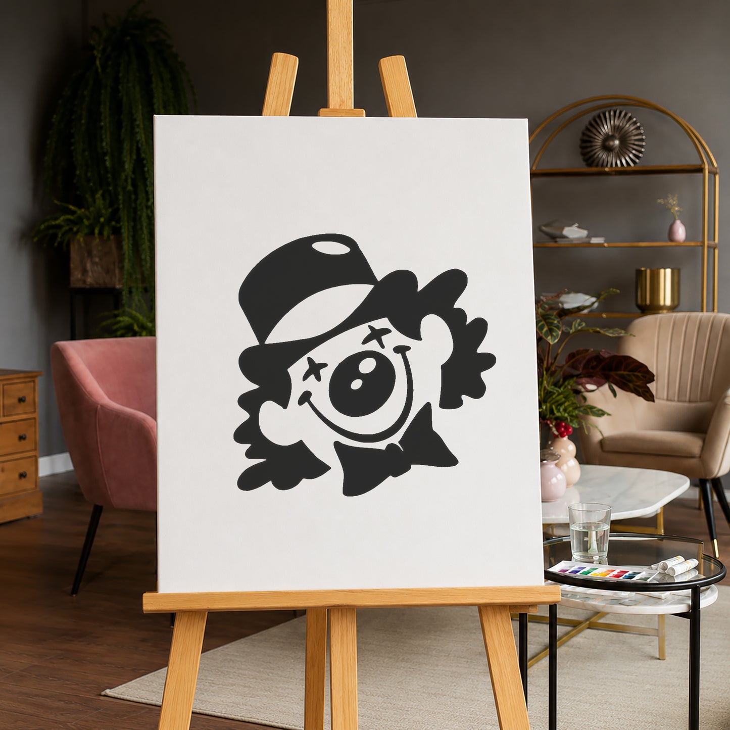 Happy Clown Face with Top Hat Reusable Mylar Stencil for Art and DIY Crafts Template