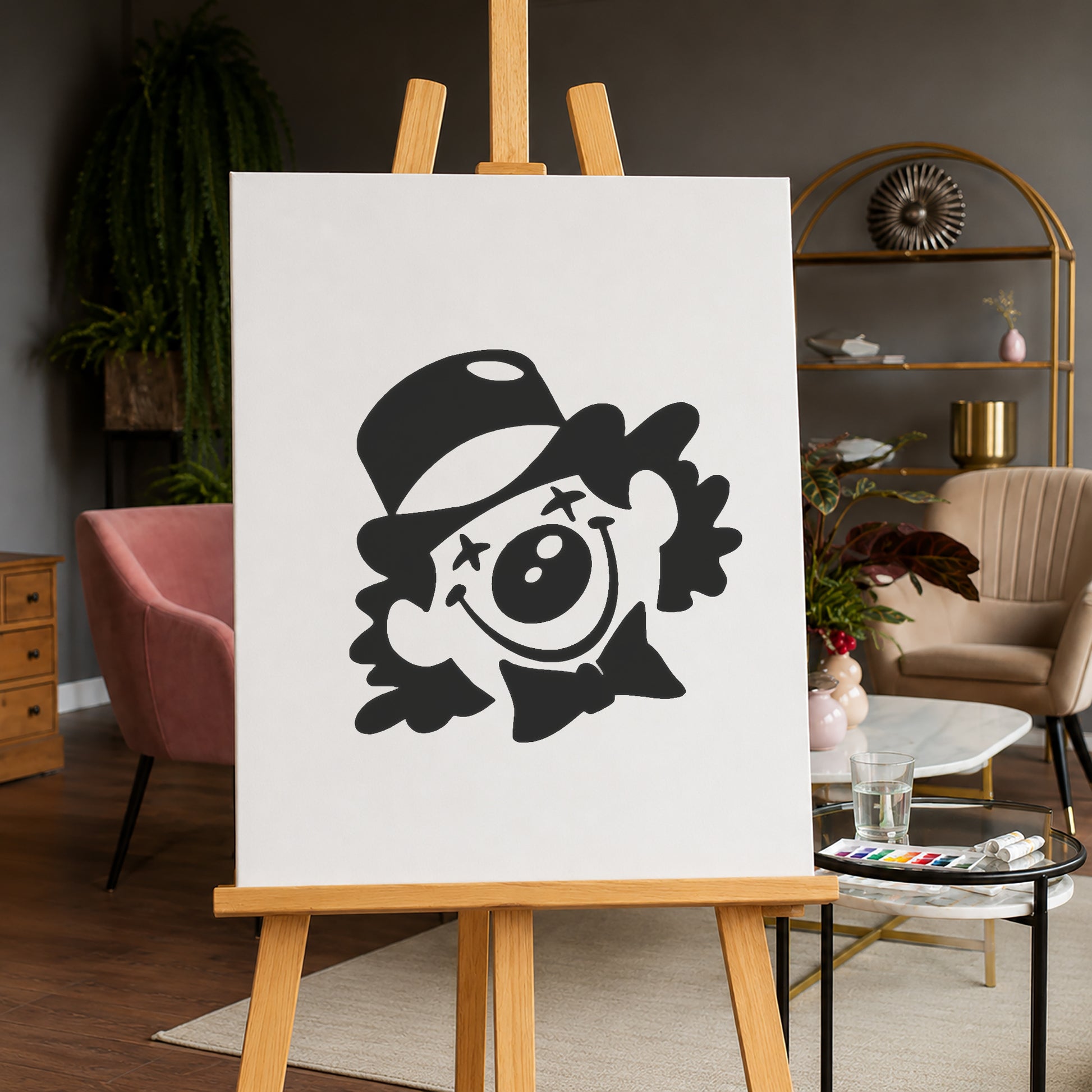 Happy Clown Face with Top Hat Reusable Mylar Stencil for Art and DIY Crafts Template