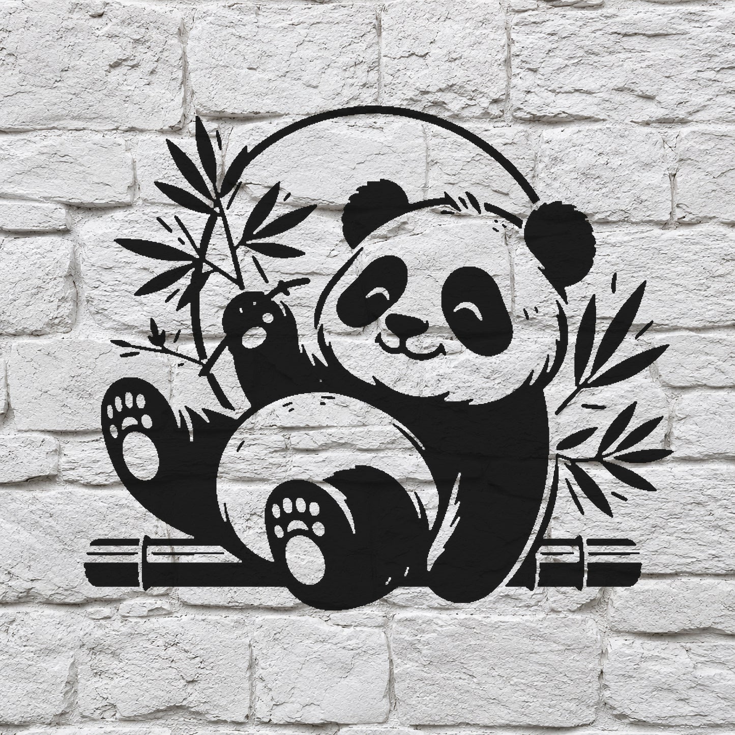 Happy Panda Sitting with Bamboo Reusable Mylar Stencil for Art and DIY Crafts Template