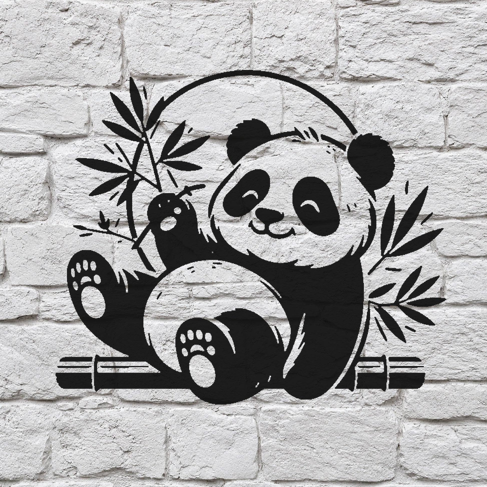 Happy Panda Sitting with Bamboo Reusable Mylar Stencil for Art and DIY Crafts Template