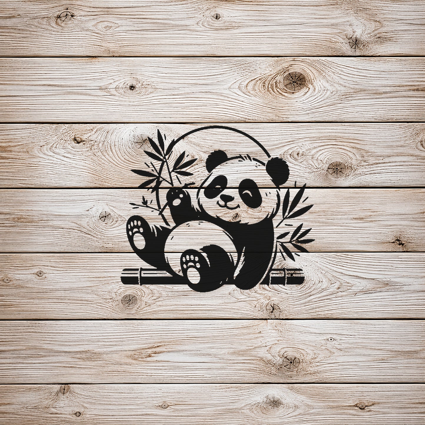 Happy Panda Sitting with Bamboo Reusable Mylar Stencil for Art and DIY Crafts Template
