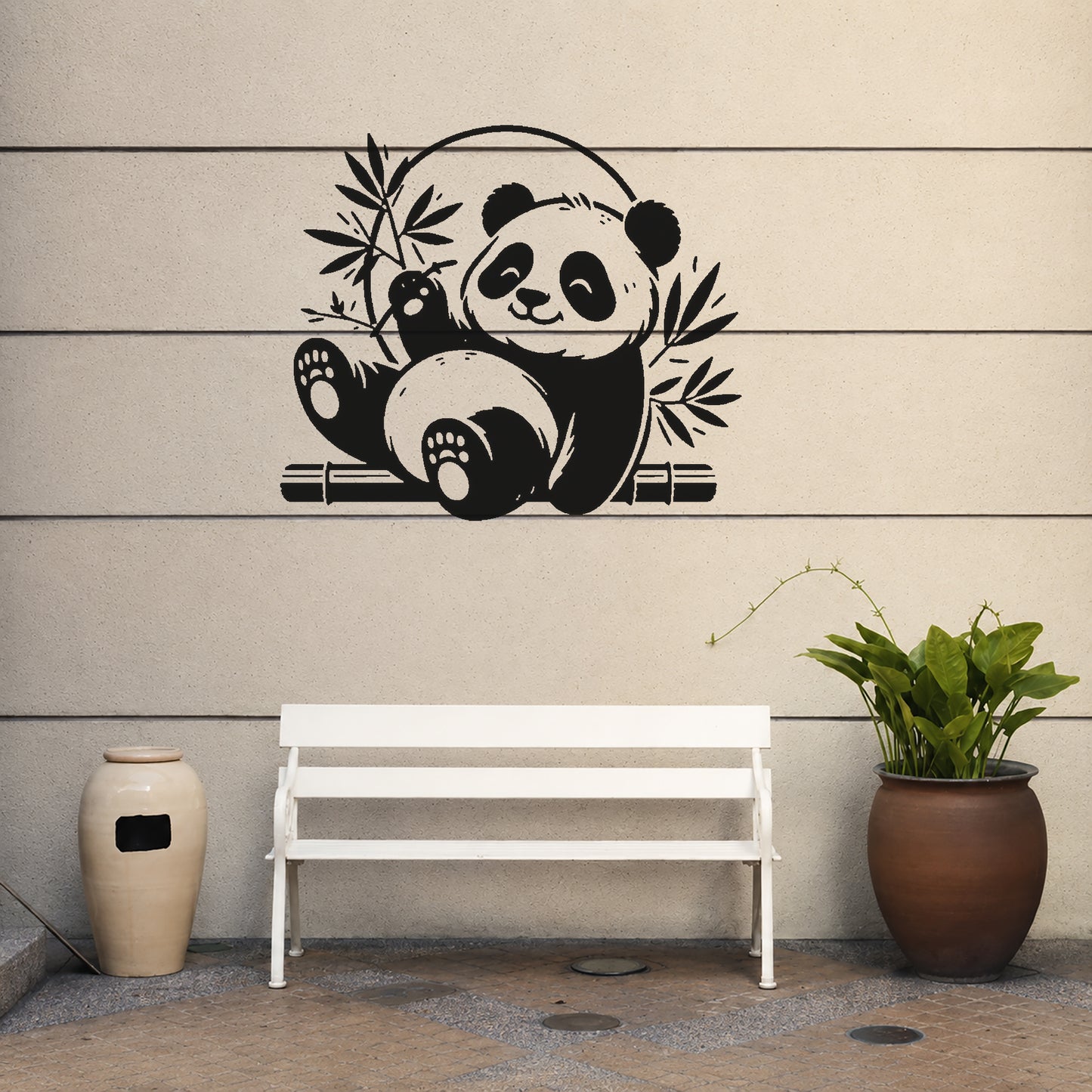 Happy Panda Sitting with Bamboo Reusable Mylar Stencil for Art and DIY Crafts Template