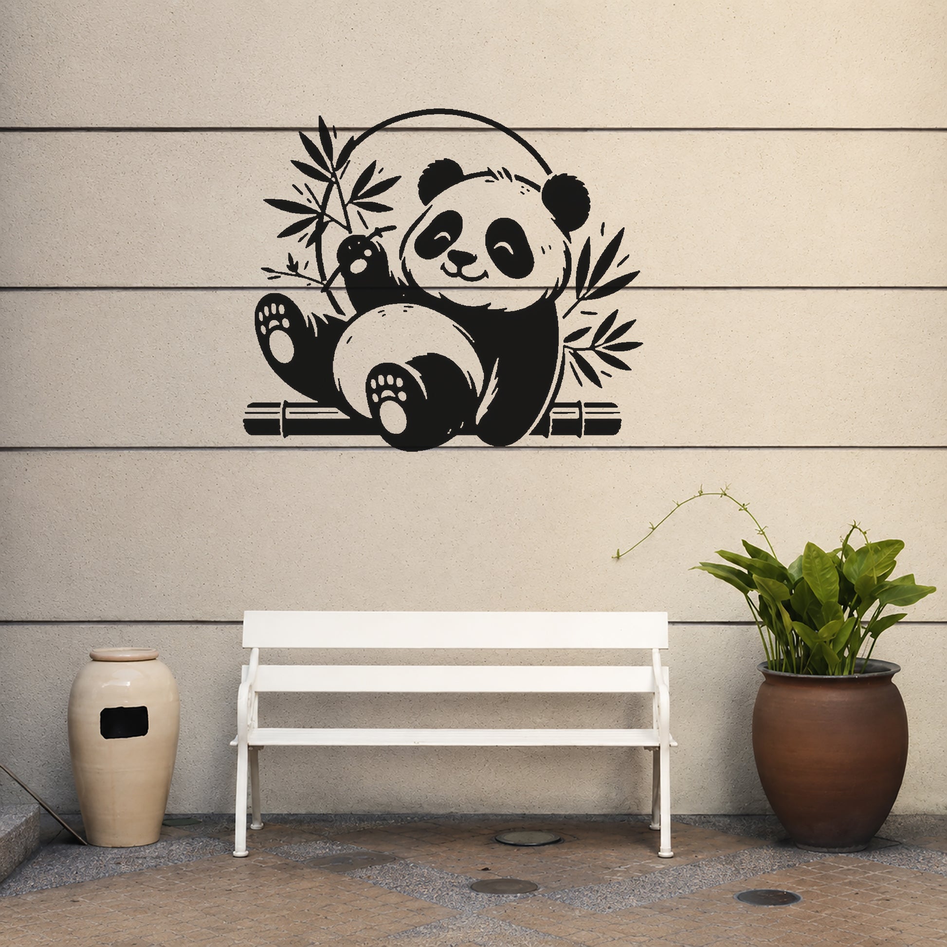 Happy Panda Sitting with Bamboo Reusable Mylar Stencil for Art and DIY Crafts Template